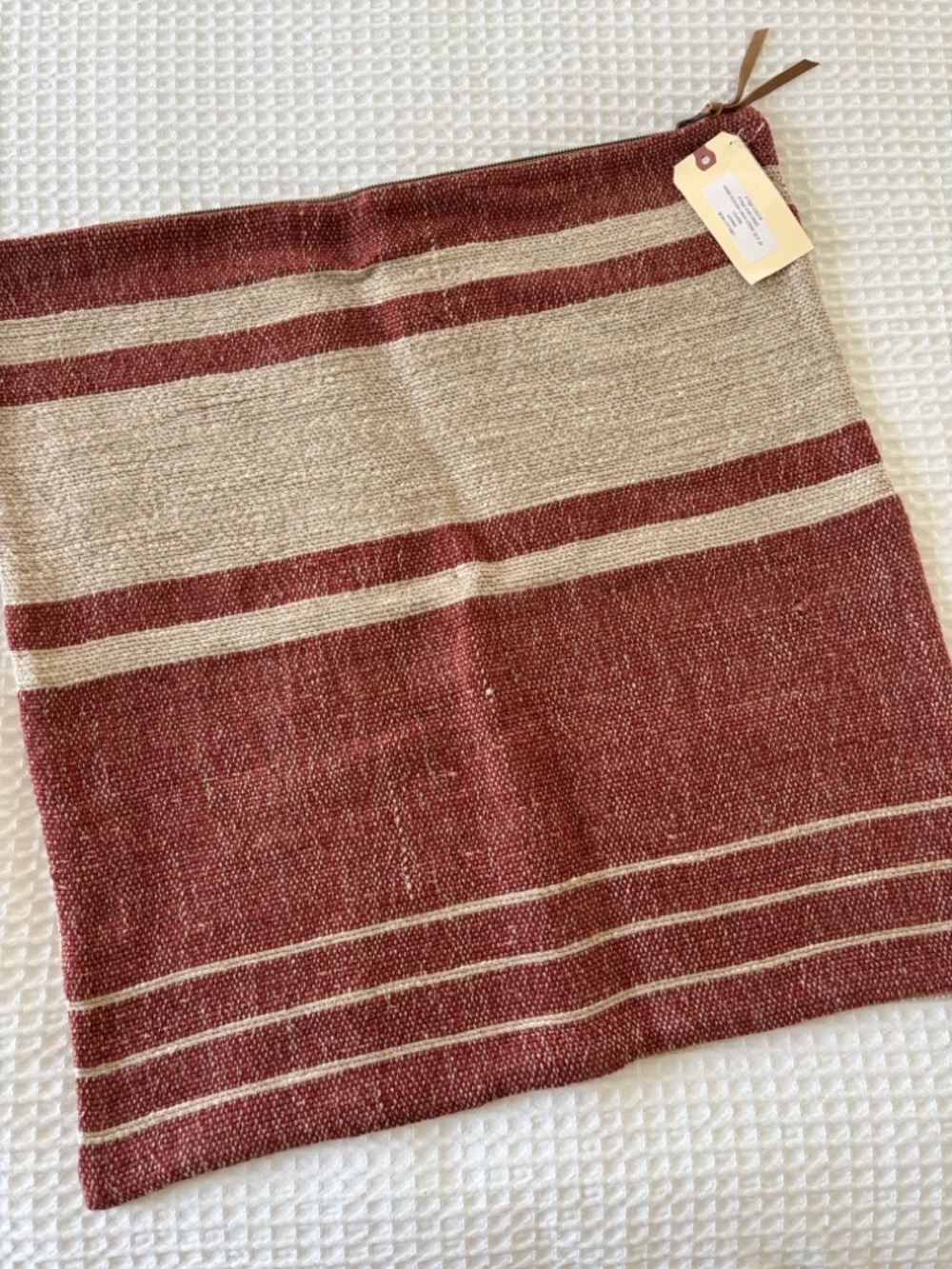 Banana Republic Home Hand Woven Linen Knit Pillow Cover Tan Sienna Striped 24x24